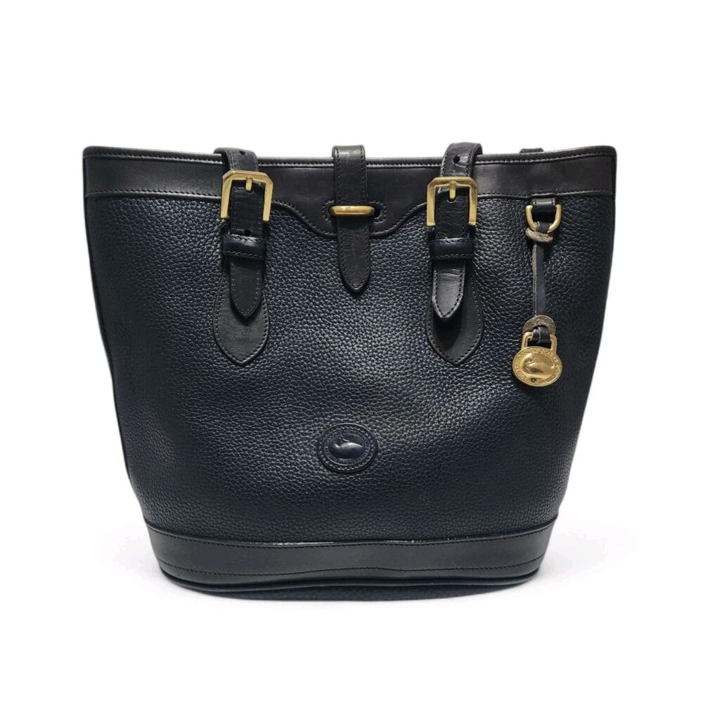 Dooney Bourke All Weather Tumbled Blue Leather Brass Hardware Shoulder Bag Purse